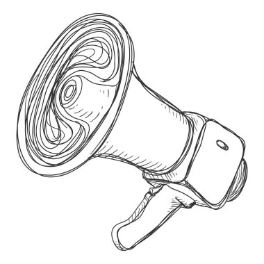 İzole edilmiş Beyaz Arkaplan Üzerine Vektör Skeç Hoparlörü.