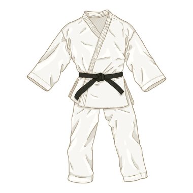 Siyah Kuşaklı Beyaz Karate Kimonosu. Vektör Çizgi Filmi Ci İllüstrasyonu.