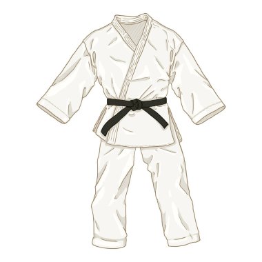 White Karate Kimono with Black Belt. Vector Cartoon Gi Illustration. clipart