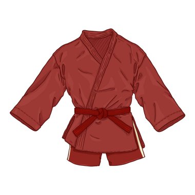Kırmızı Sambo Üniforması. Kimono Ceket ve Kısa Çizimler