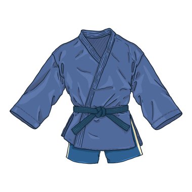 Mavi Sambo Üniforması. Kimono Ceket ve Kısa Çizimler