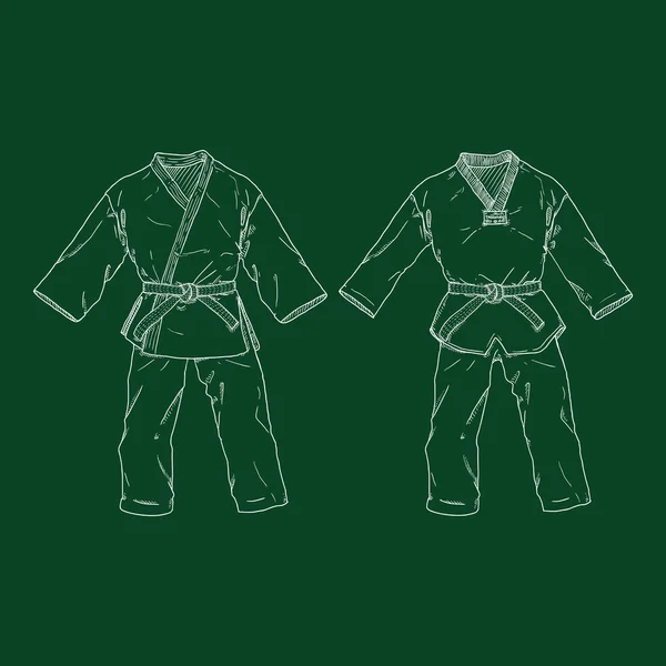 Wektor Szkic Kredowy Ilustracje Karate Taekwondo Kimono — Wektor stockowy