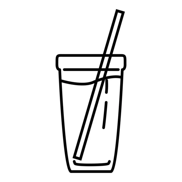 Vector Outline Icon Soft Drink Glas Mit Stroh — Stockvektor