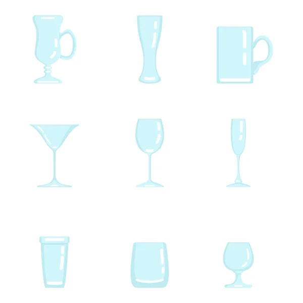 Vector Set Empty Alcohol Drinking Glass Flat Icons — Stock Vector