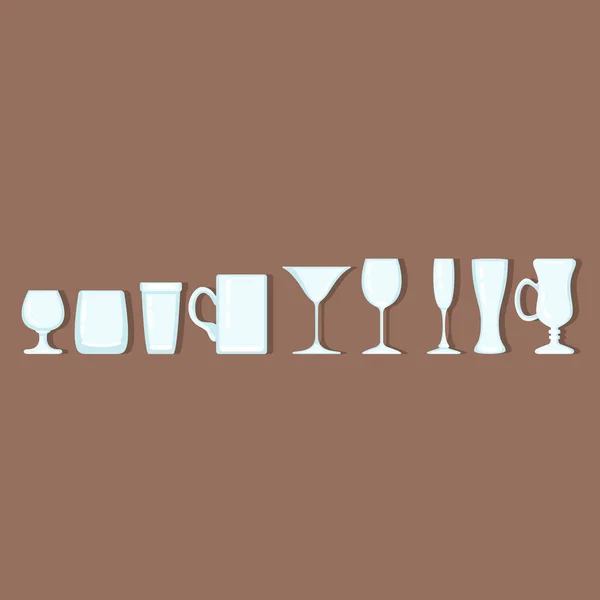 Vector Set Empty Alcohol Drinking Glass Flat Icons — Stock Vector