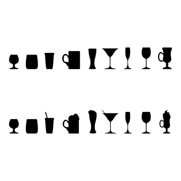 Vector Set Alcohol Drinking Glass Silhouette — стоковый вектор