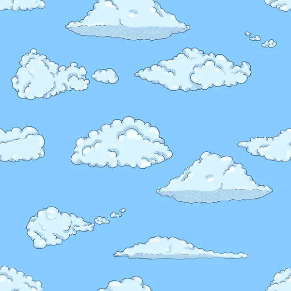 Vector Naadloos Patroon Van Cartoon Wolken Blue Sky Achtergrond — Stockvector