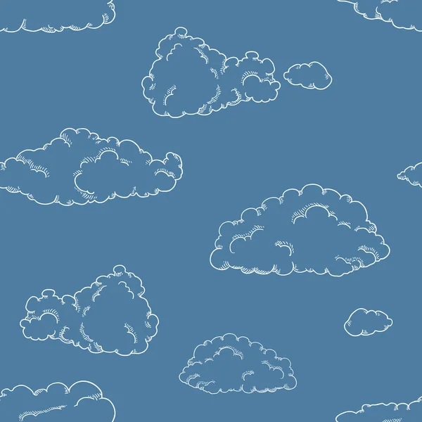 Patrón Sin Costura Vectorial Nubes Boceto Blanco Sobre Fondo Cielo — Vector de stock