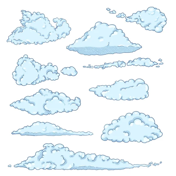 Conjunto Vectorial Nubes Dibujos Animados Sobre Fondo Blanco — Vector de stock