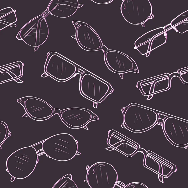 Vector Seamless Pattern Sketch Eyeglasses Dark Background — Stock Vector