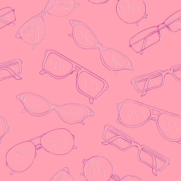 粉红背景下素描眼镜片的矢量无缝隙模式 — 图库矢量图片