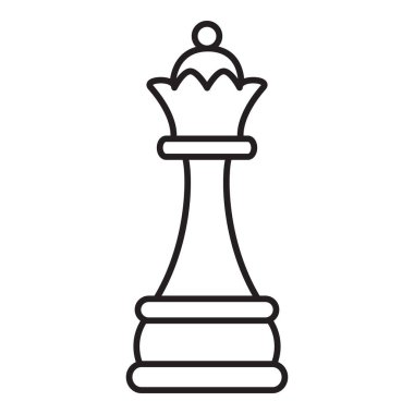 Beyaz Arkaplanda Vektör Ana Hattı Kraliçe Satranç Simgesi