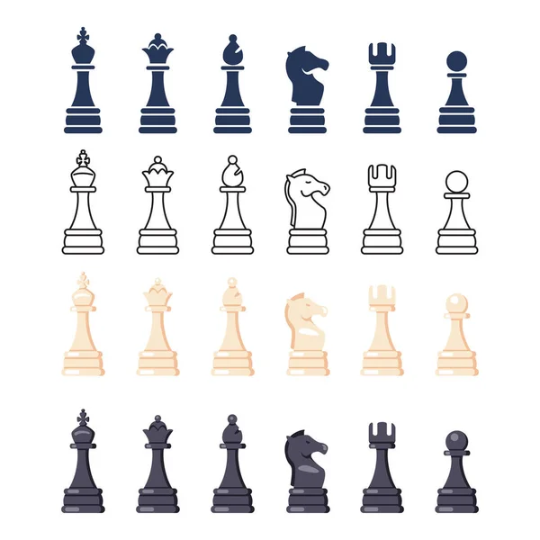 Vector Set Chess Icons Different Graphic Styles — Stock Vector