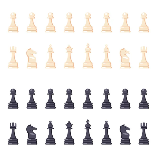 Celá Sada Černo Bílých Šachových Figurek Vektorové Ploché Ikony — Stockový vektor