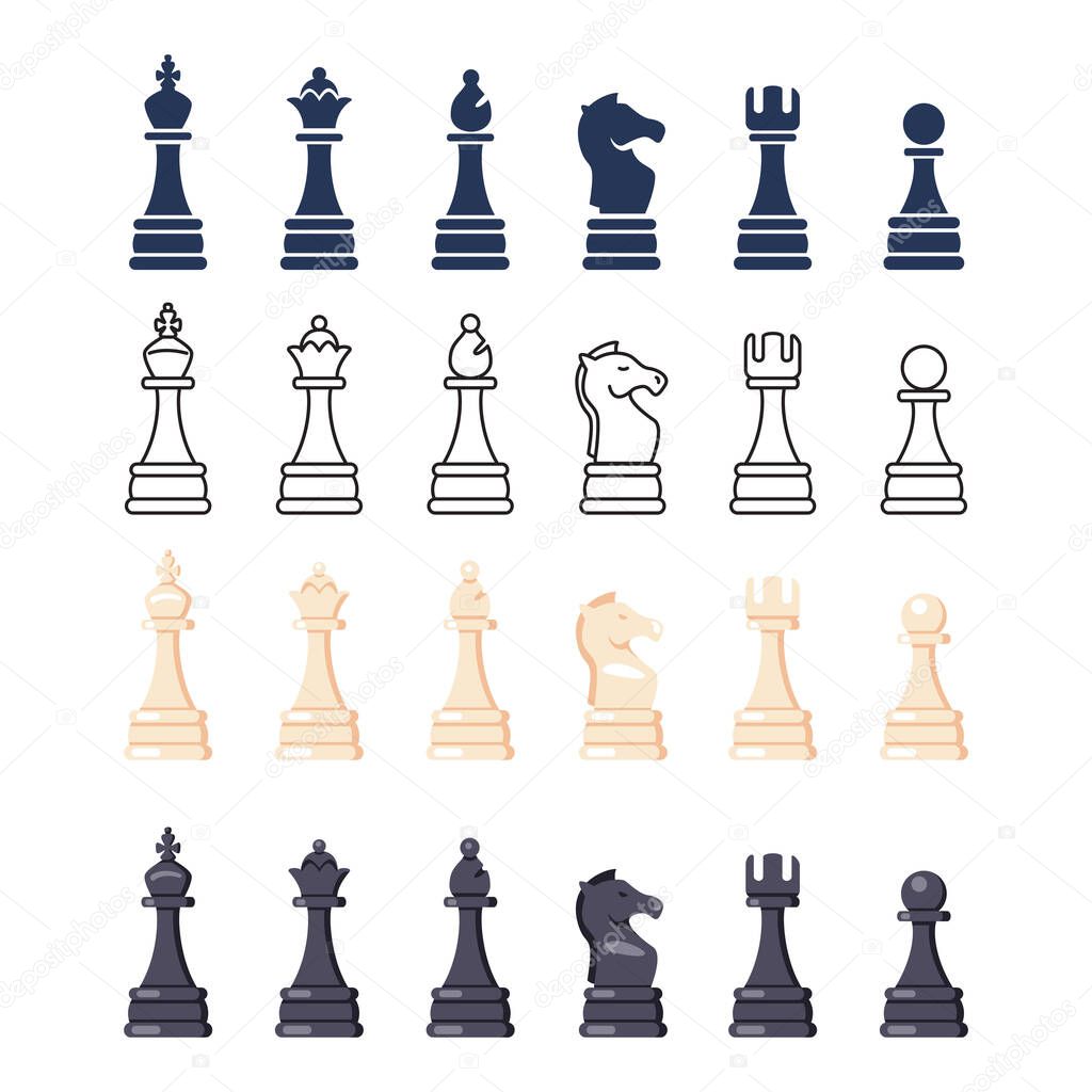 Vector Set of Chess Icons. Different Graphic Styles.