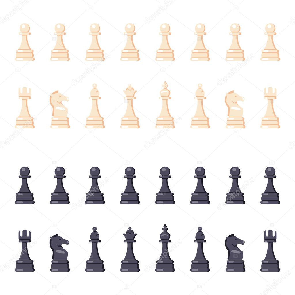 Full Set of Black and White Chess Figures. Vector Flat Icons