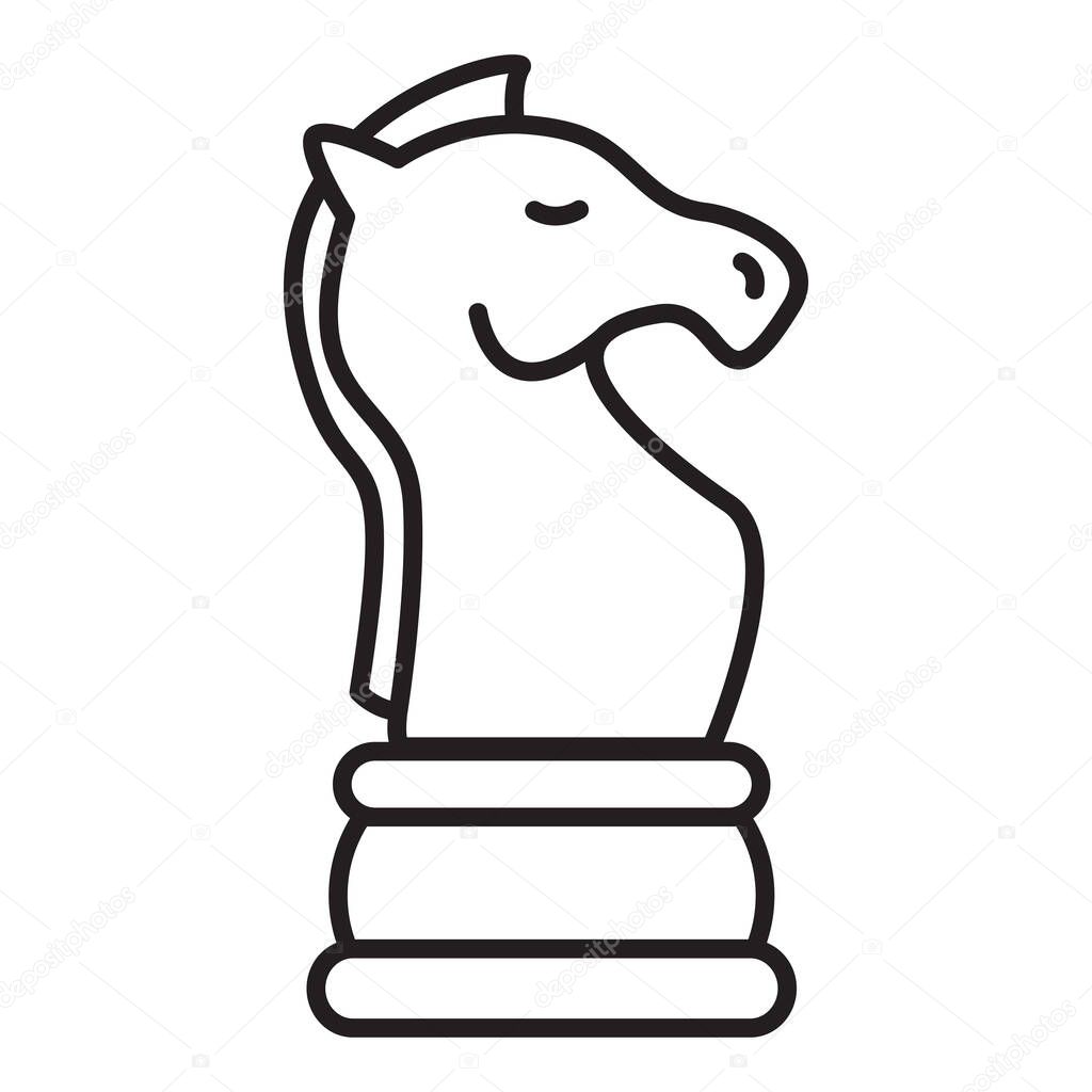 Vector Outline Knight Chess Icon on White Background