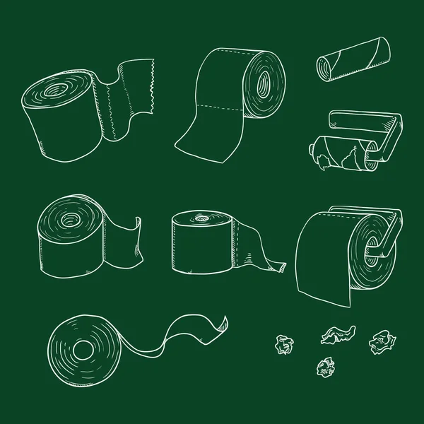 Vektor Set Von Kreide Skizze Toilettenpapier Illustrationen — Stockvektor
