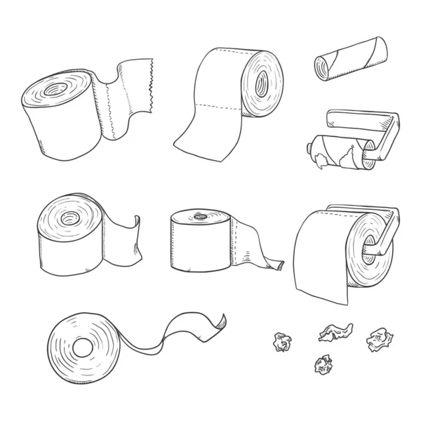 Vector Set Van Schets Toiletpapier Illustraties — Stockvector