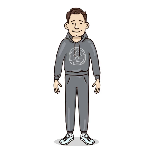 Vector Cartoon Character Young Man Gray Sport Suit Running Shoes — Stock Vector