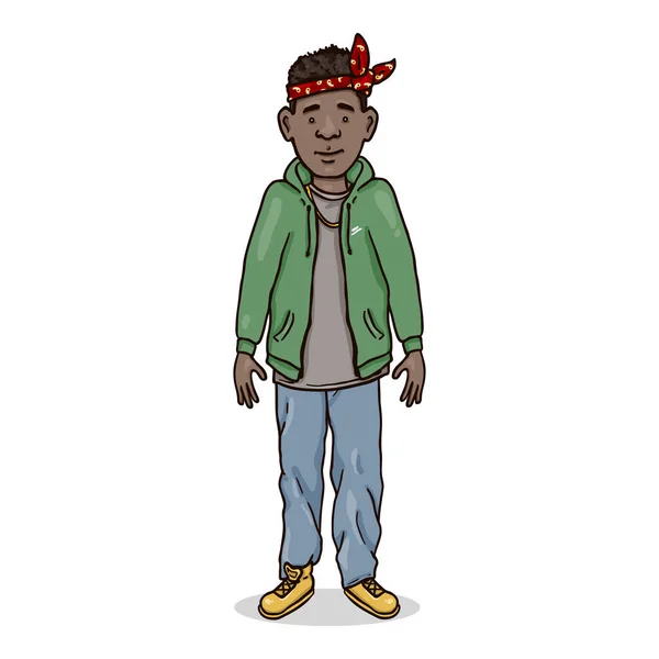 Vector Cartoon Character Young Afroamerican Man Hip Hop Outfit — 스톡 벡터