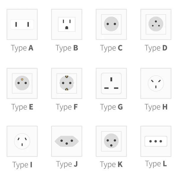 Vector Set Flat Socket Icons All Popular Types Power Sockets — Stock Vector