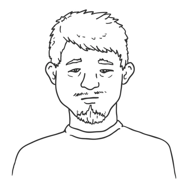 Vector Outline Avatar Homem Asiático Com Bigode Barba Retrato Personagem — Vetor de Stock