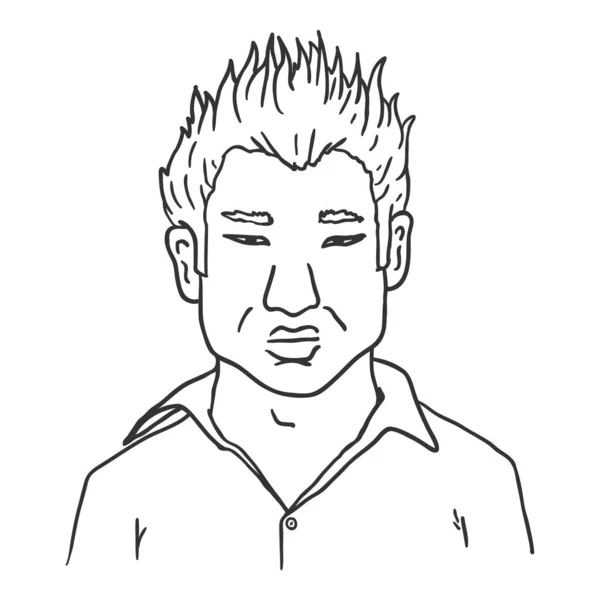 Vector Outline Avatar Jonge Aziatische Man Shirt Man Karakter Portret — Stockvector