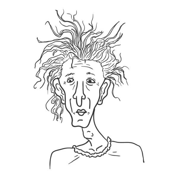Vector Outline Character Old Woman Shaggy Hair Портрет Пенсіонерів — стоковий вектор