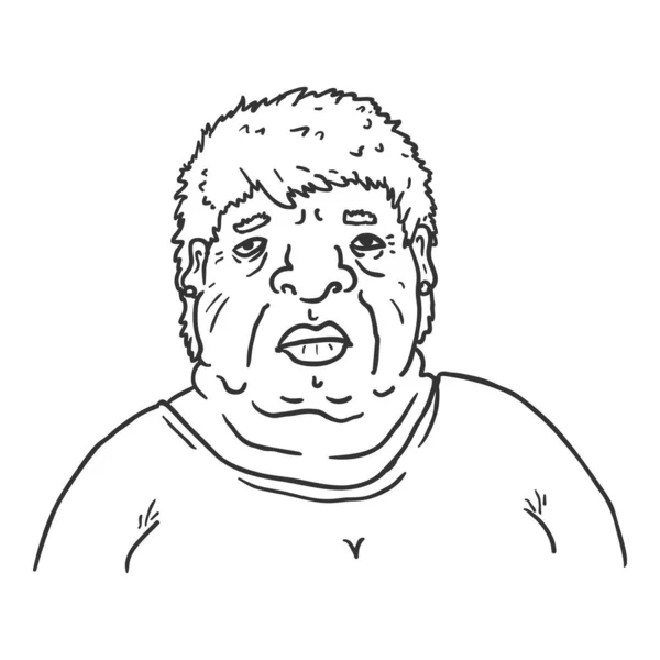 Personagem Vector Outline Overweight Old Woman Com Cabelo Curto Retrato — Vetor de Stock