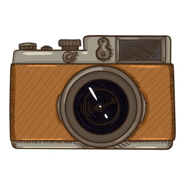 Vektör Çizgi Filmi Retro Fotoğraf Kamerası. Ön Görünüm.