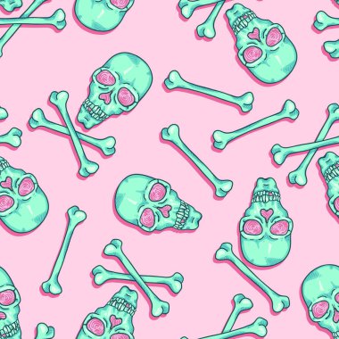 Pembe Arkaplanda Turkuaz Kafataslarının Kusursuz Çizgi FilmleriName