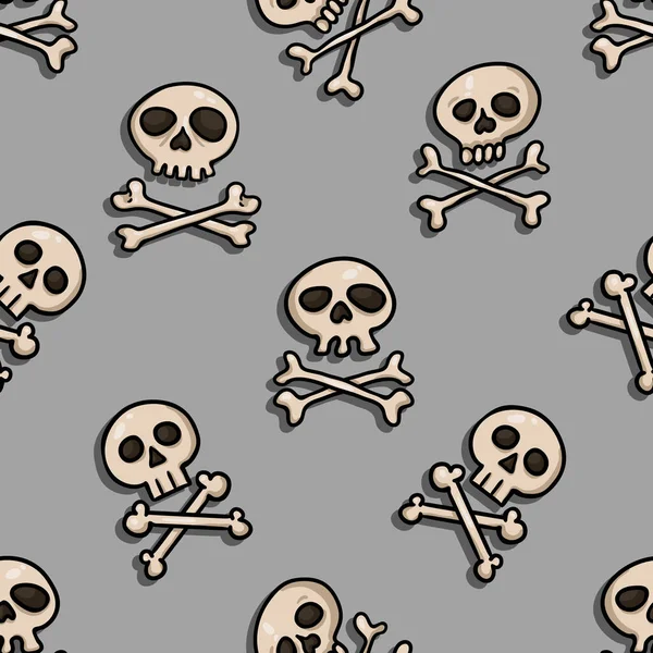 Vector Seamless Pattern Cartoon Skulls Gray Background — Stock Vector