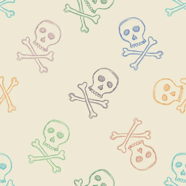 Vector Seamless Pattern Color Sketch Skulls Beige Background — стоковий вектор