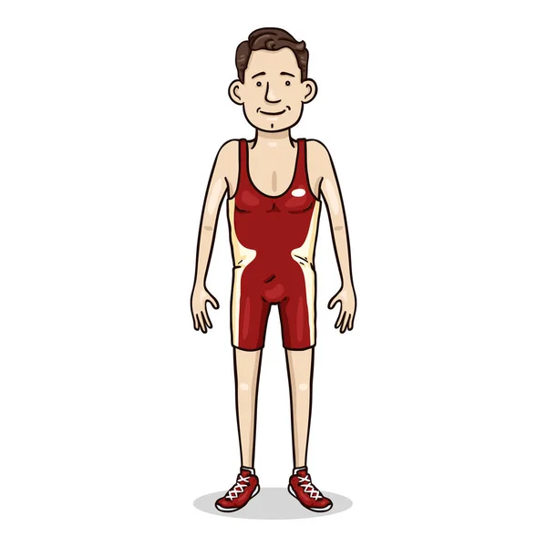 Vector Stripfiguur Jonge Man Rood Worstelen Apparatuur — Stockvector