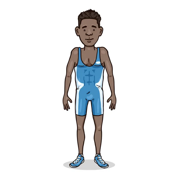 Vector Cartoon Character Ung Afrikansk Man Blå Brottning Utrustning — Stock vektor
