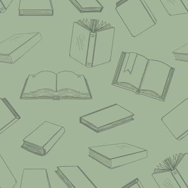 Yeşil Arkaplan Üzerine Çizim Kitaplarının Kusursuz Deseni