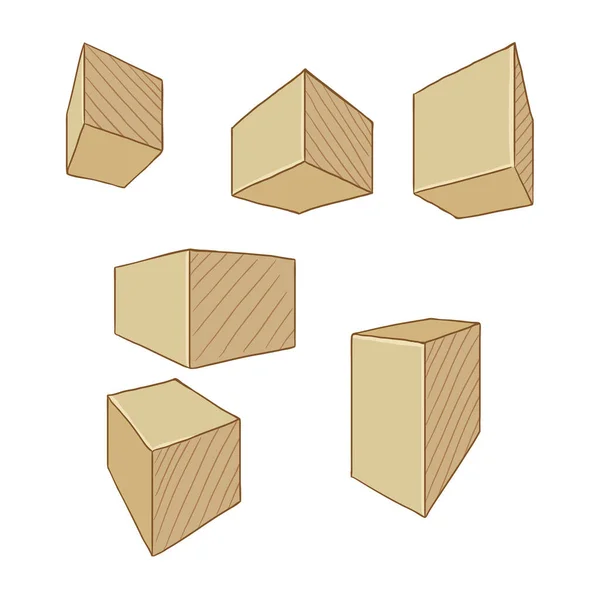 Cartoon Cubes Parallelepipeds Inglés Conjunto Vectores Dibujo Perspectivo Formas Geométricas — Vector de stock
