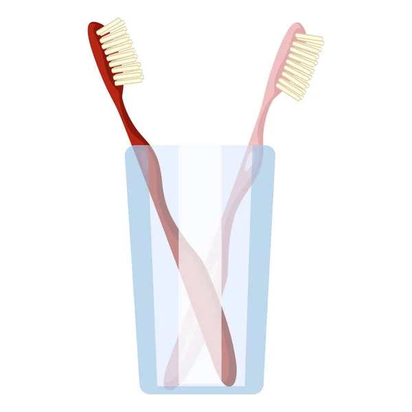 Vector Flat Illustration Two Tooth Brushes Transparent Glass - Stok Vektor