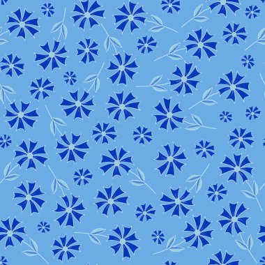 Blue summer flowers on a blue background. floral seamless pattern.