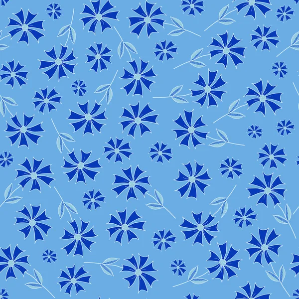 Flores azuis de verão em um fundo azul. padrão sem costura floral . — Vetor de Stock