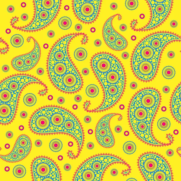 Motif sans couture jaune oriental avec paisley dans le vecteur — Image vectorielle