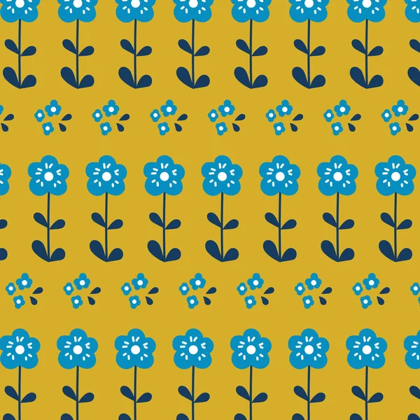 Seamless pattern with blue flowers on a yellow background. — Stock Vector