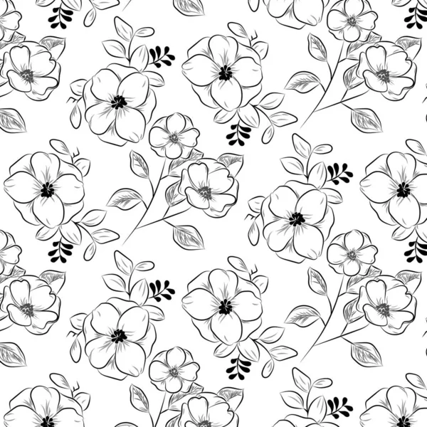 Modello floreale senza cuciture in bianco e nero — Vettoriale Stock