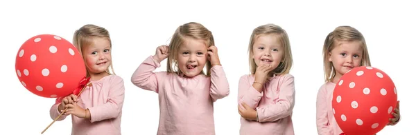 Sequence of images of a pretty girl with different gestures isolated — Stock Photo, Image