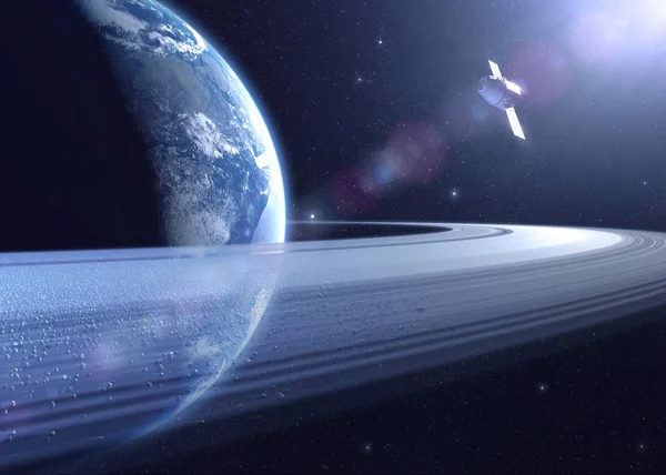 Awesome Saturn Rings View Europa Moon Spacelot Travelling Concept Art — Φωτογραφία Αρχείου