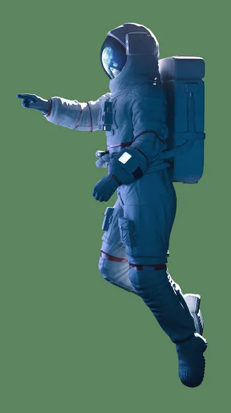 Astronauta Señalando Vista Lateral Cortado Pantalla Verde Renderizado —  Fotos de Stock