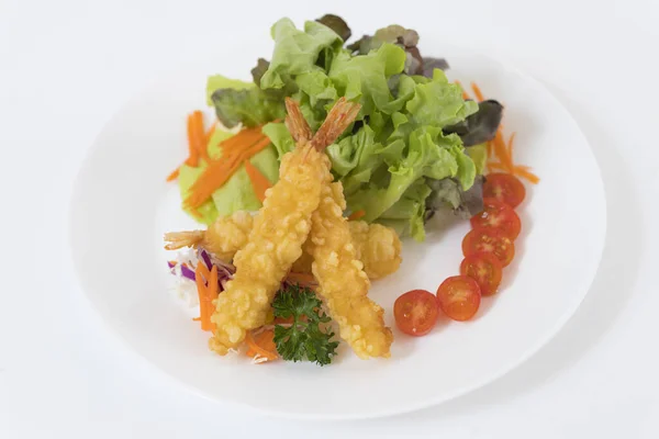Vegetable Salad Deep Fried Shrimps — Stock Photo, Image