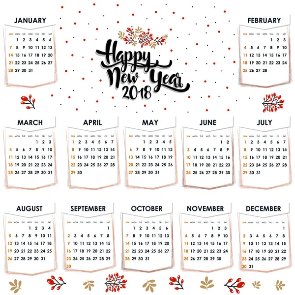 Calendário Ano Novo Design Inverno Festivo — Vetor de Stock