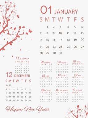 Yeni yıl takvimi. Şenlikli kış tasarımı.